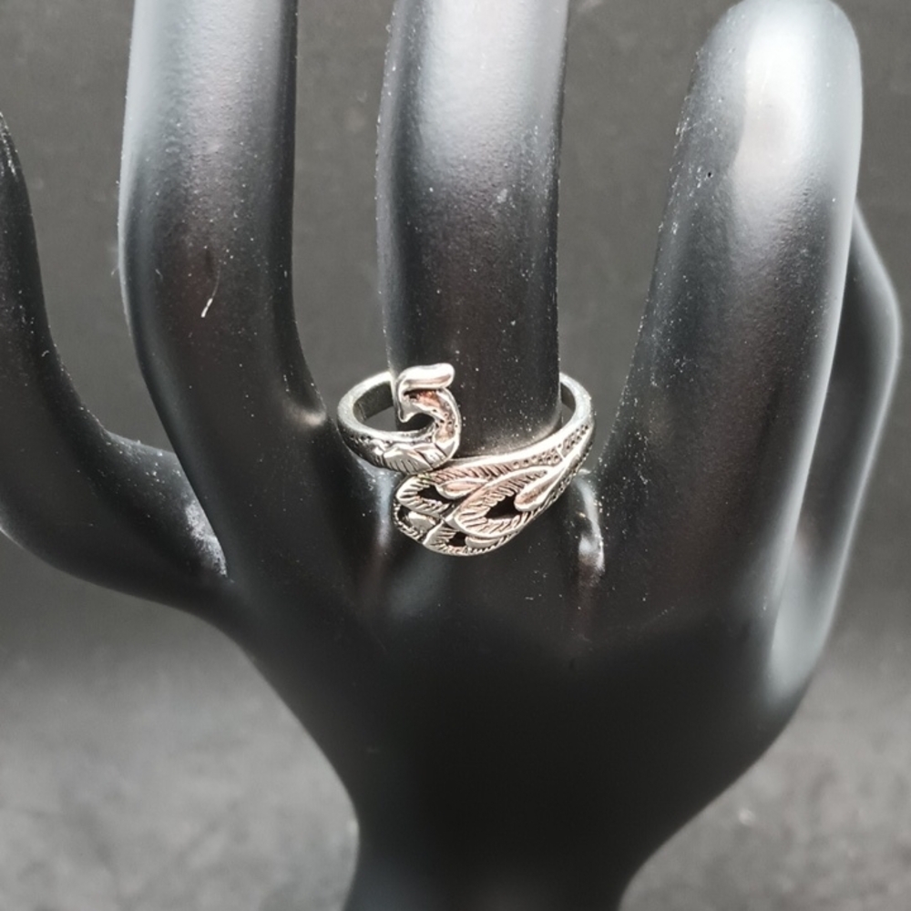 Size 7.5 Silver Tone Ring with Peacock Design